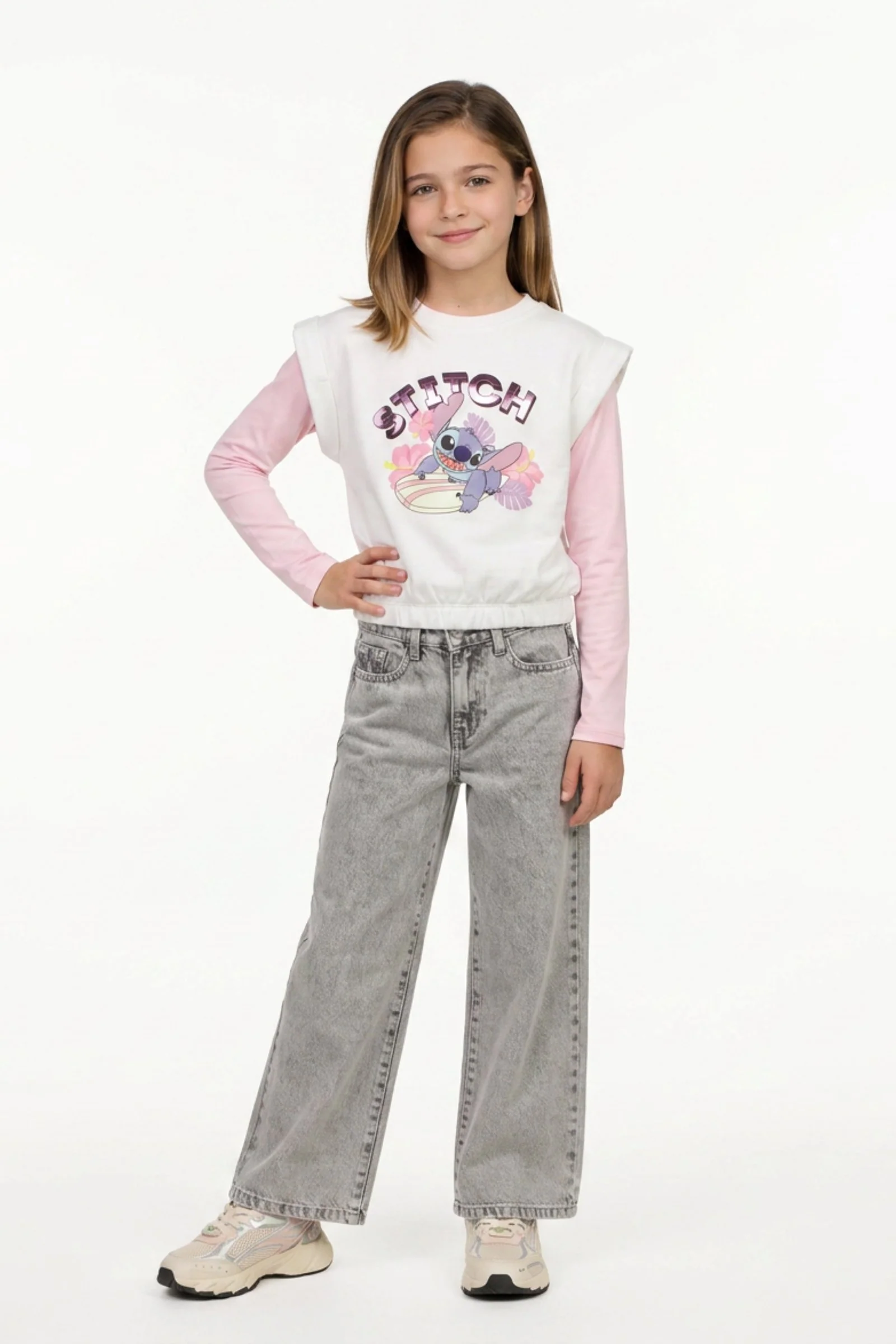Blusa de niña stitch cuello redondo